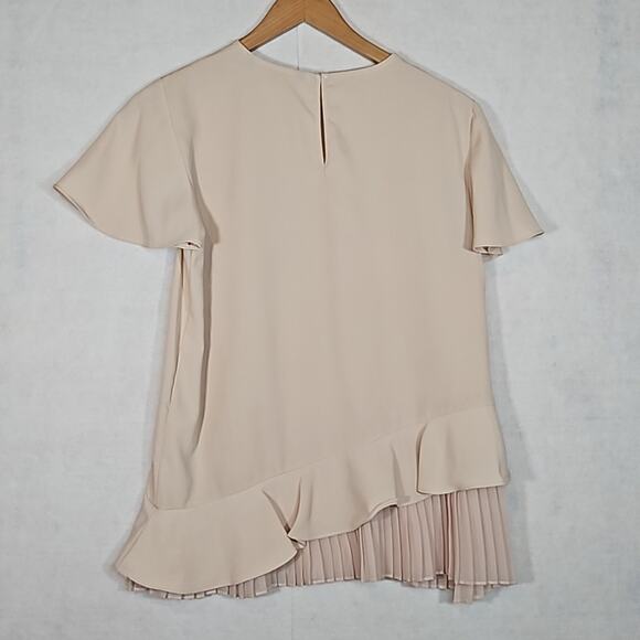 Zara Blush Beige Short Sleeve Asymmetrical Pleated Hem Blouse - Picture 8 of 8